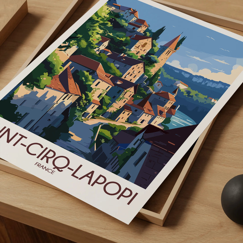 Saint-Cirq-Lapopie Retro Travel Illustration
