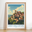 Saint-Cirq-Lapopie Retro Travel Illustration