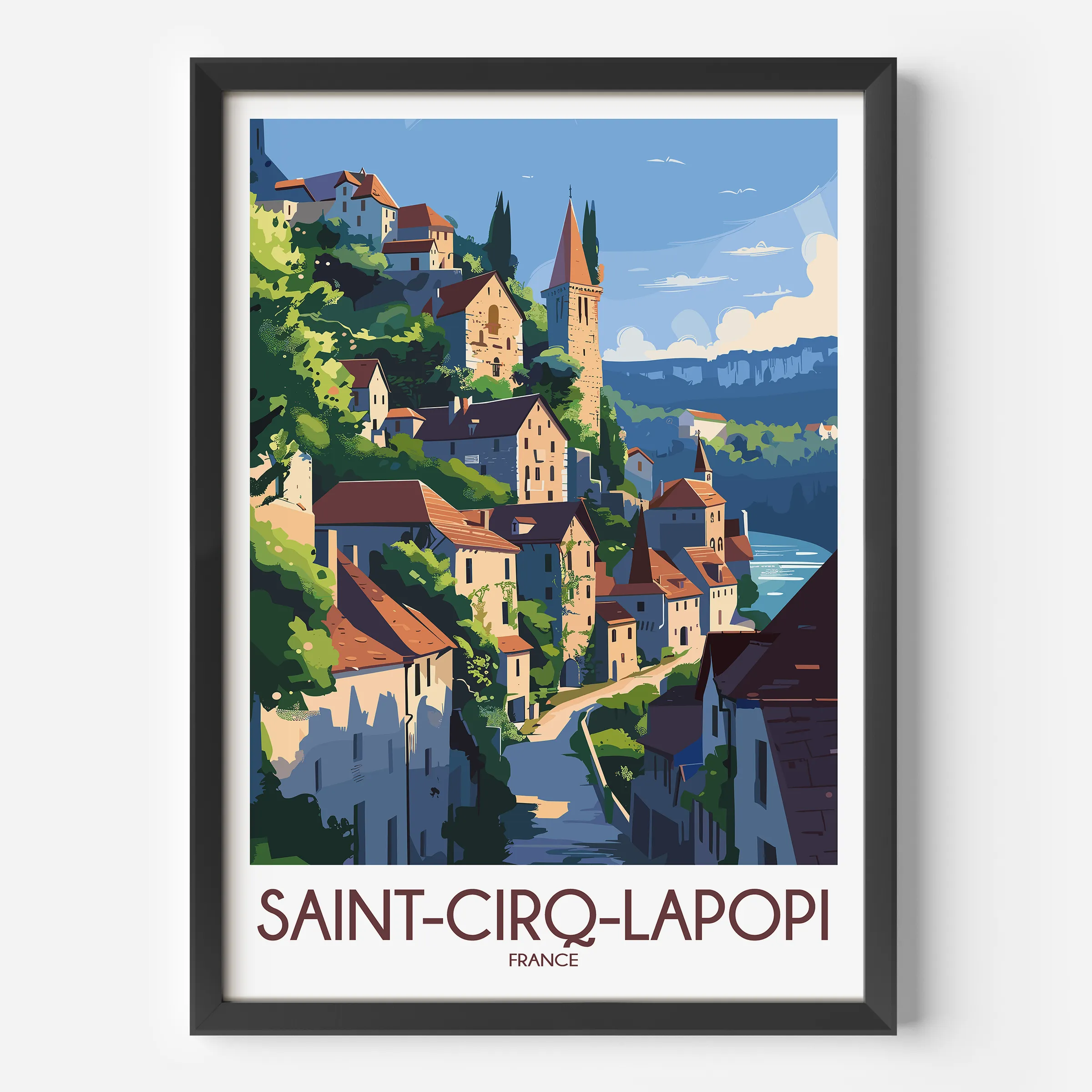 Saint-Cirq-Lapopie Vintage Style Print