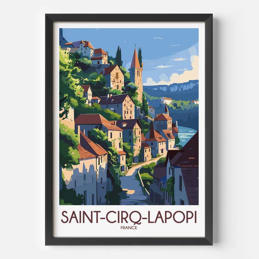 Saint-Cirq-Lapopie Vintage Style Print