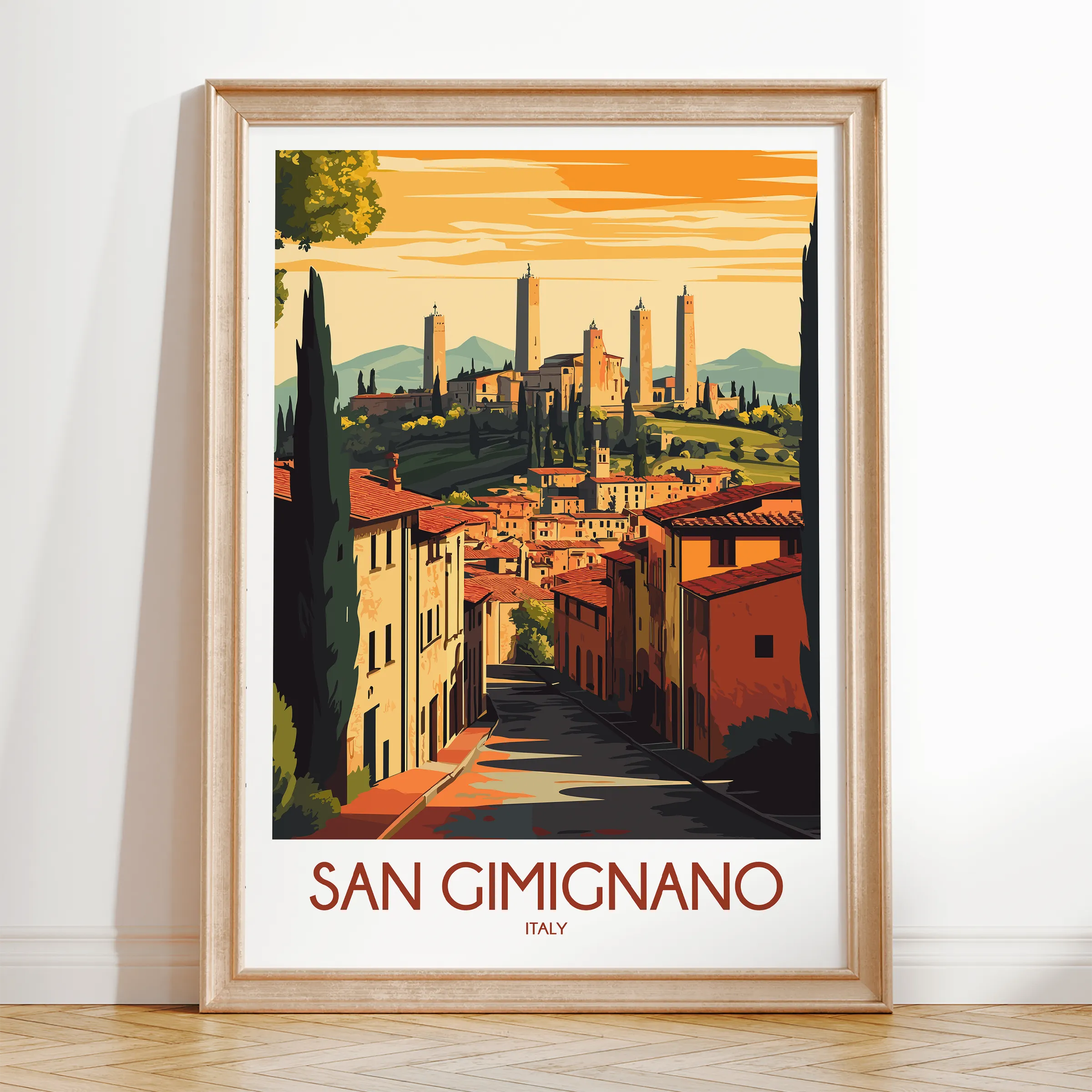 San Gimignano Retro Travel Illustration