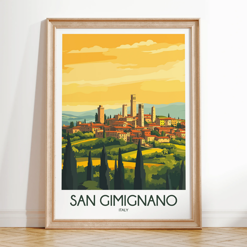 San Gimignano Retro Travel Illustration