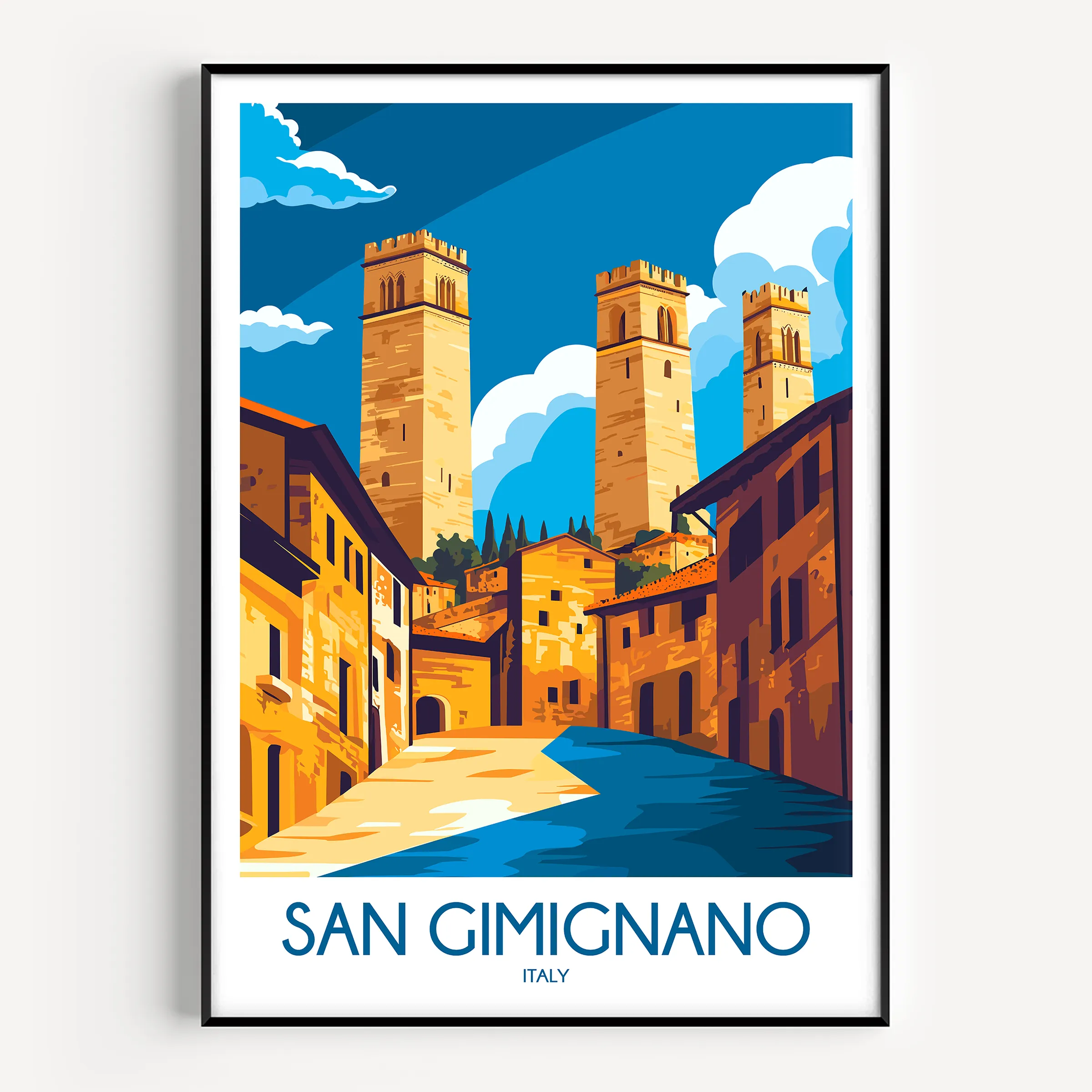 San Gimignano Retro Travel Illustration