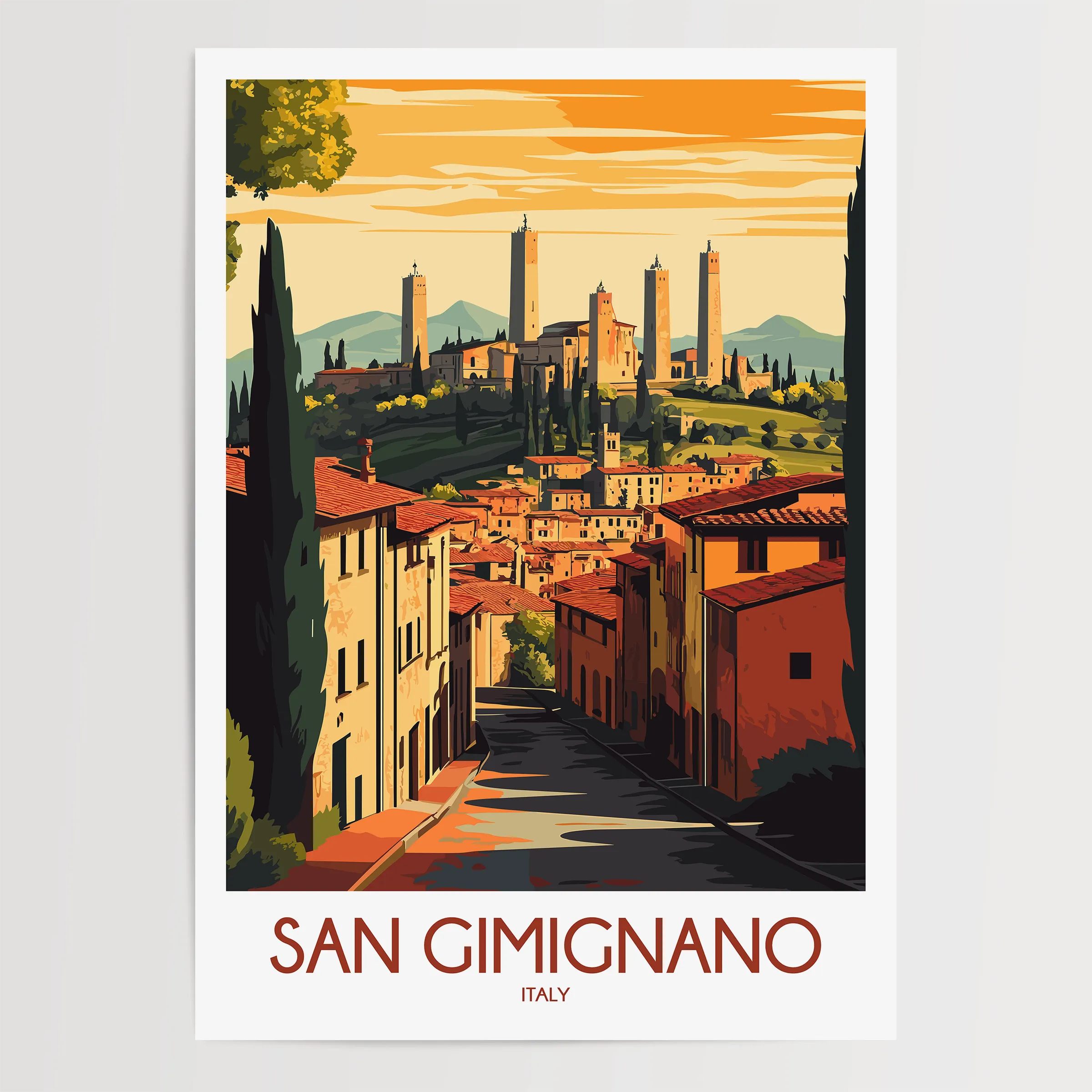 San Gimignano Vintage Style Print