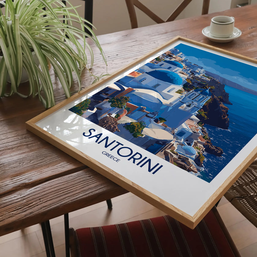 Santorini Retro Travel Illustration