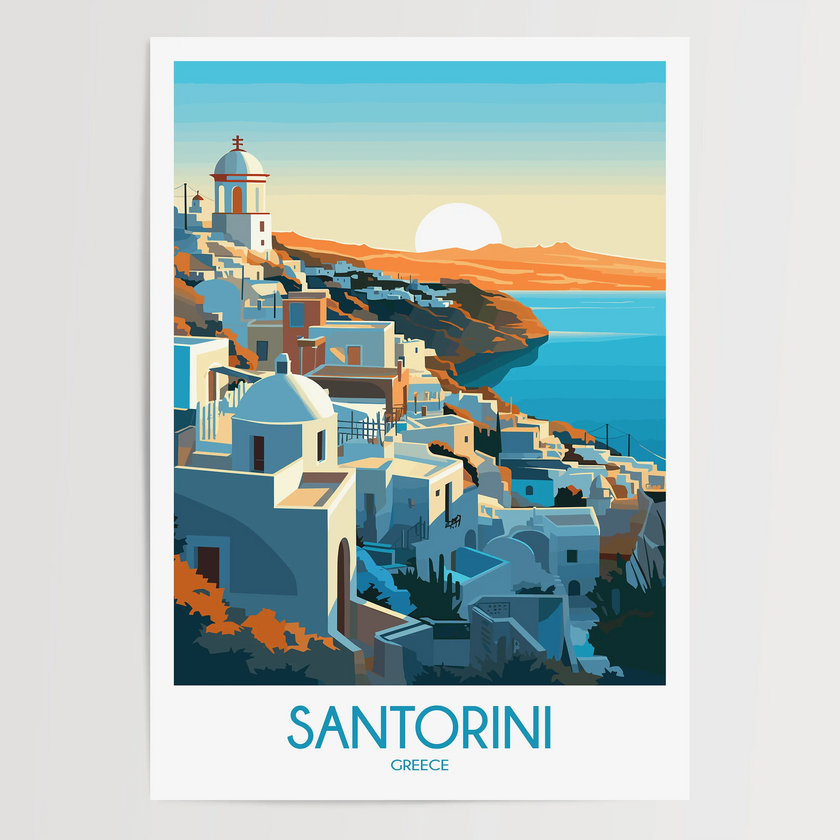 Santorini Retro Travel Illustration