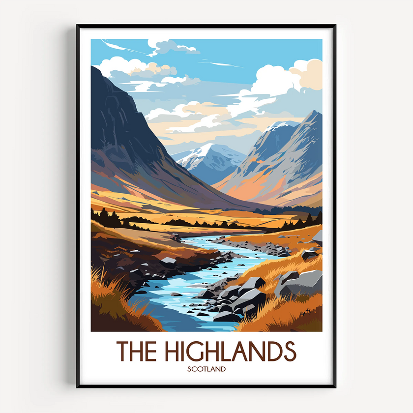Scotland Highlands Retro Travel Illustration