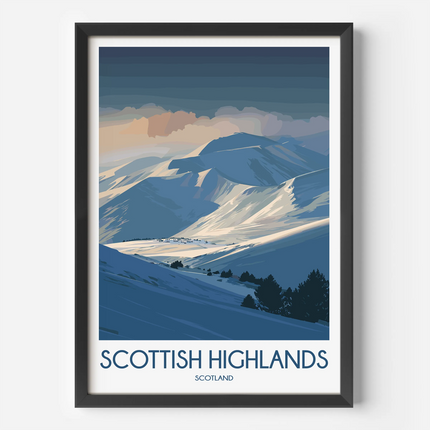 Scottish Highlands Retro Travel Illustration