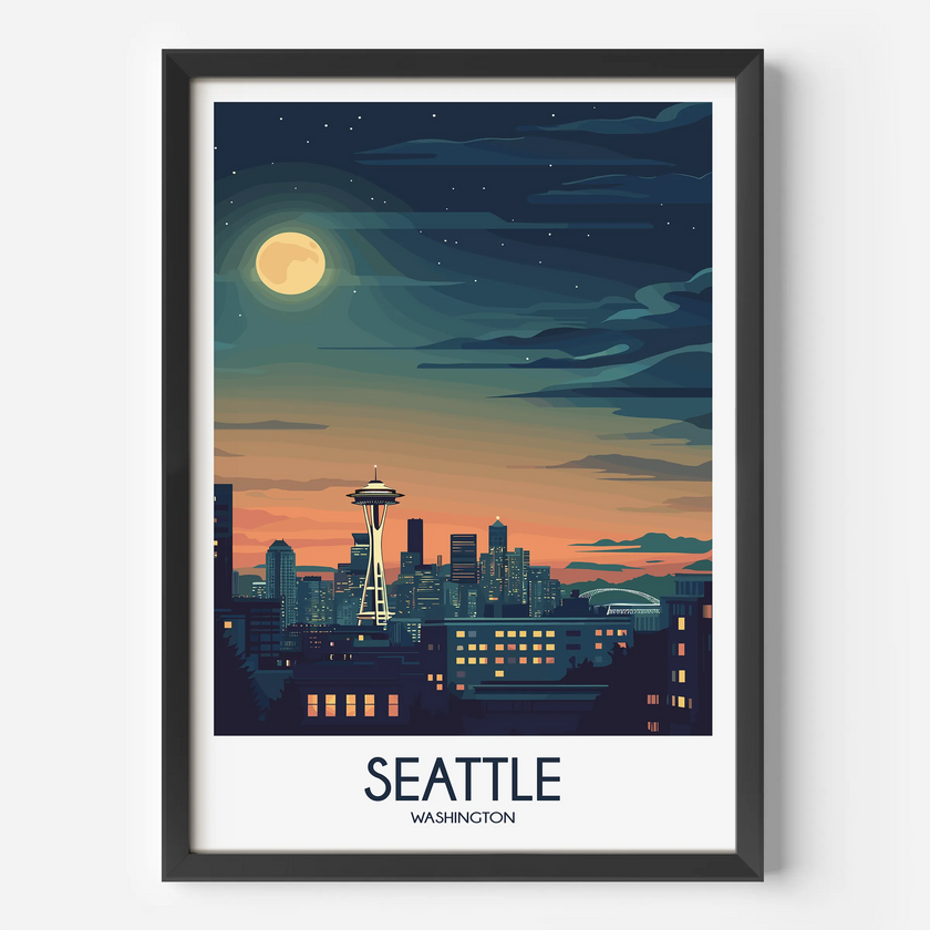 Seattle Retro Travel Illustration