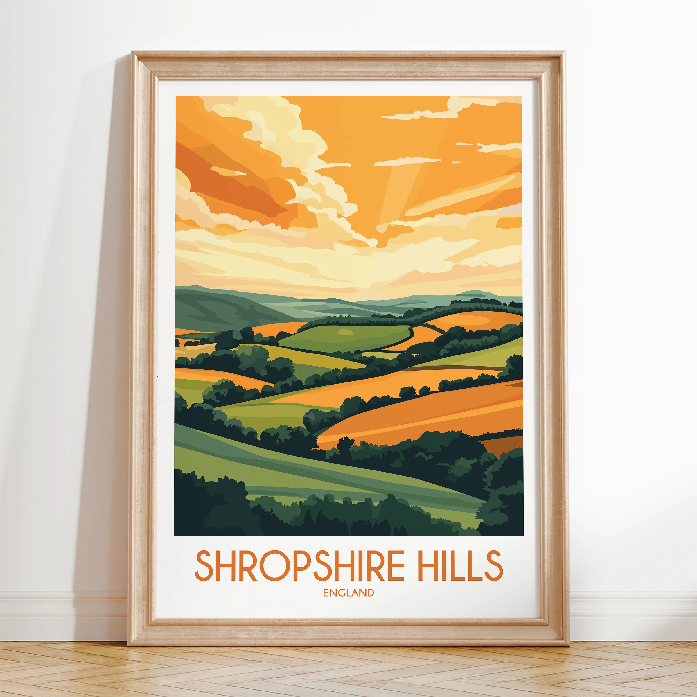 Shropshire Hills Retro Travel Illustration