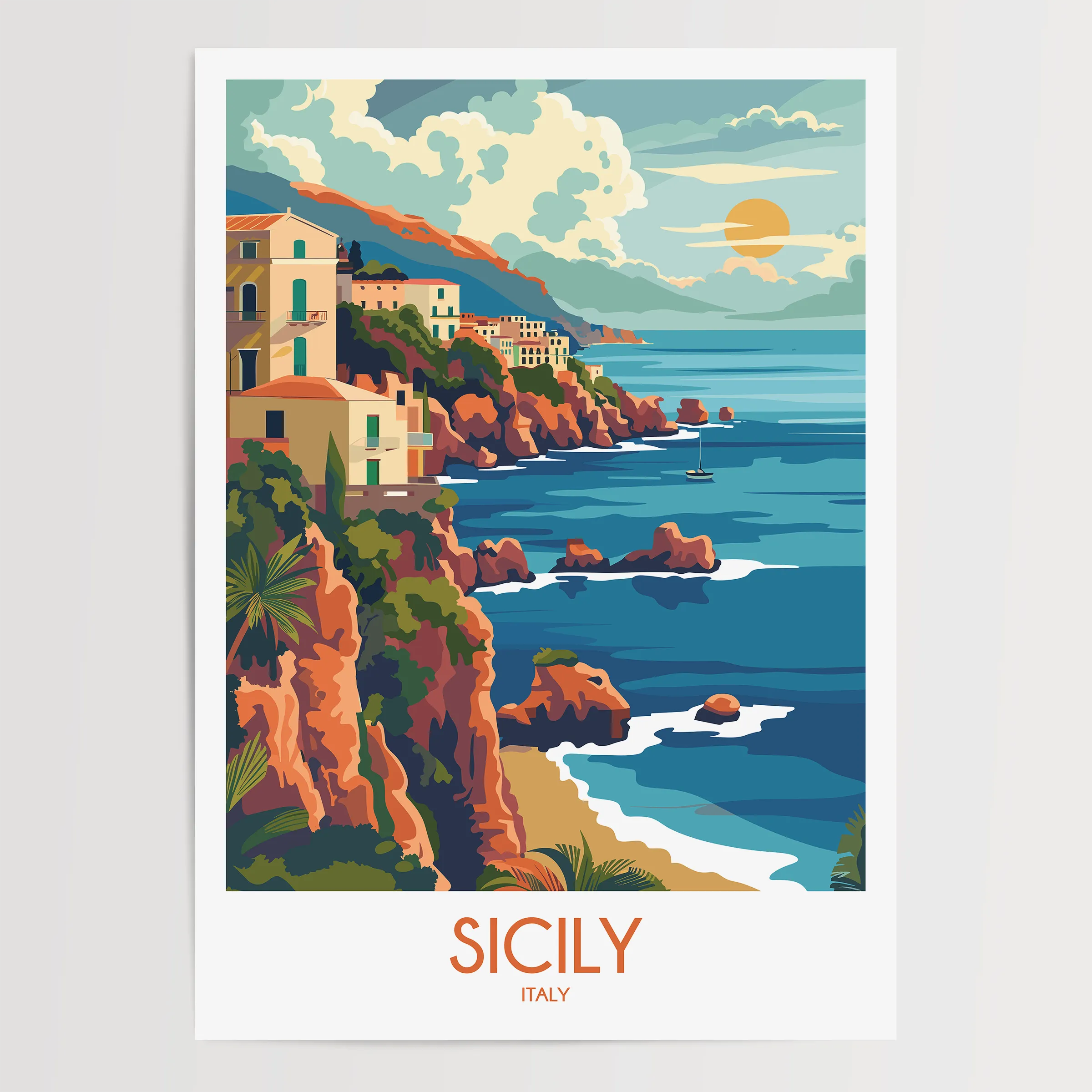 Sicily Retro Travel Illustration
