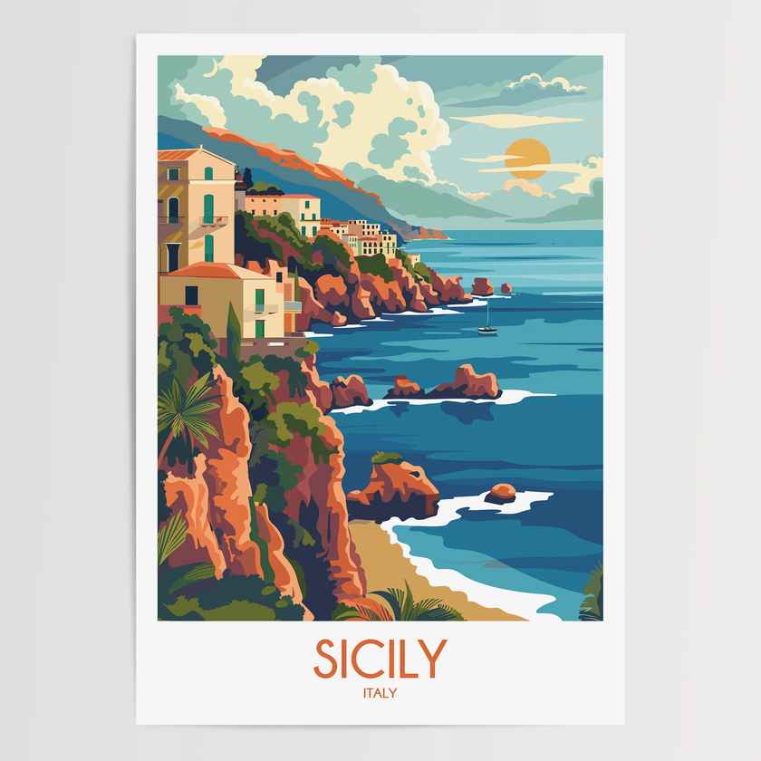 Sicily Retro Travel Illustration