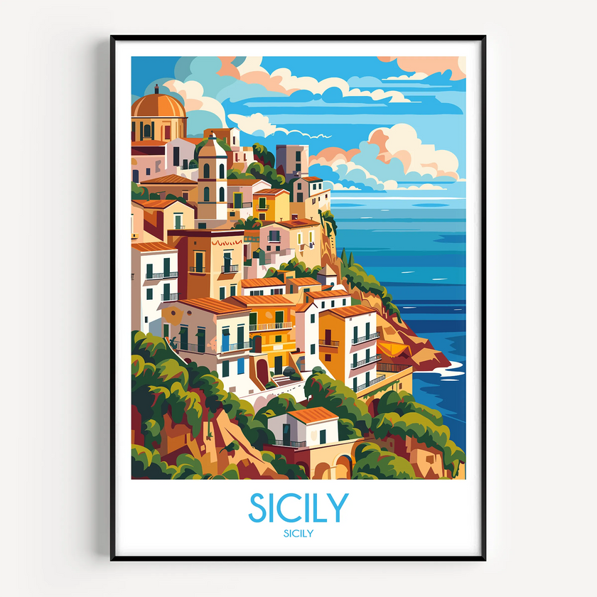Sicily Retro Travel Illustration