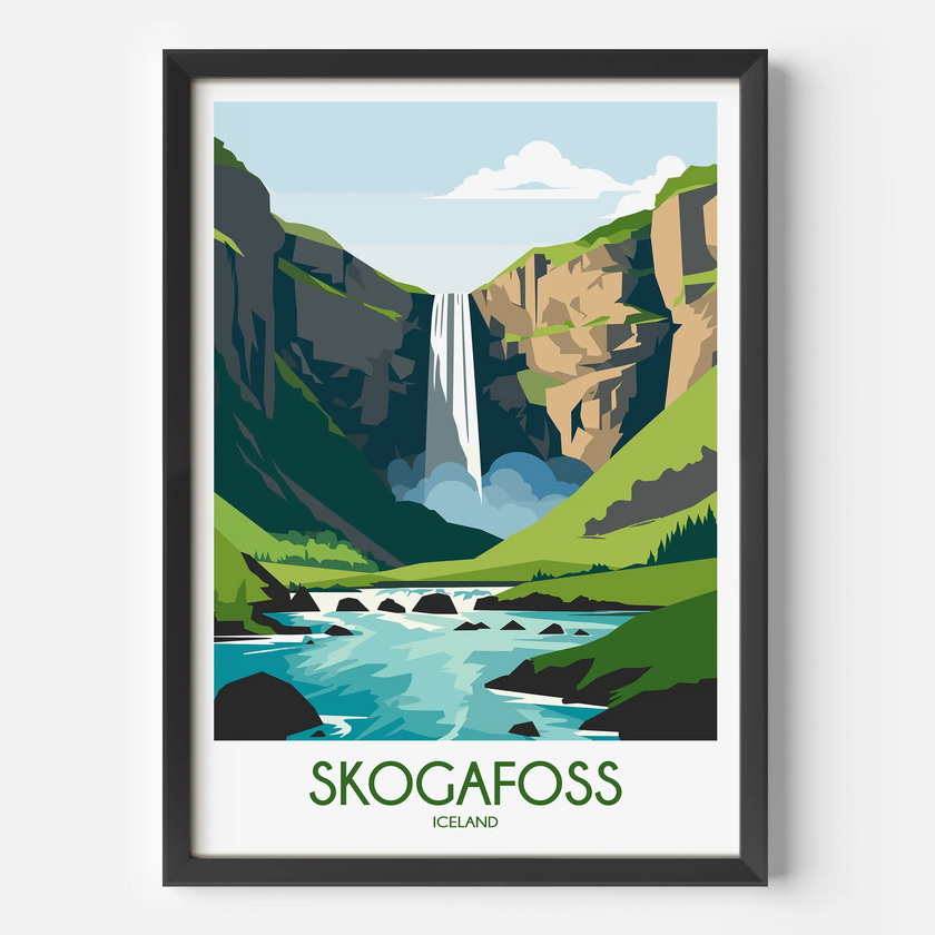 Skogafoss Vintage Style Print
