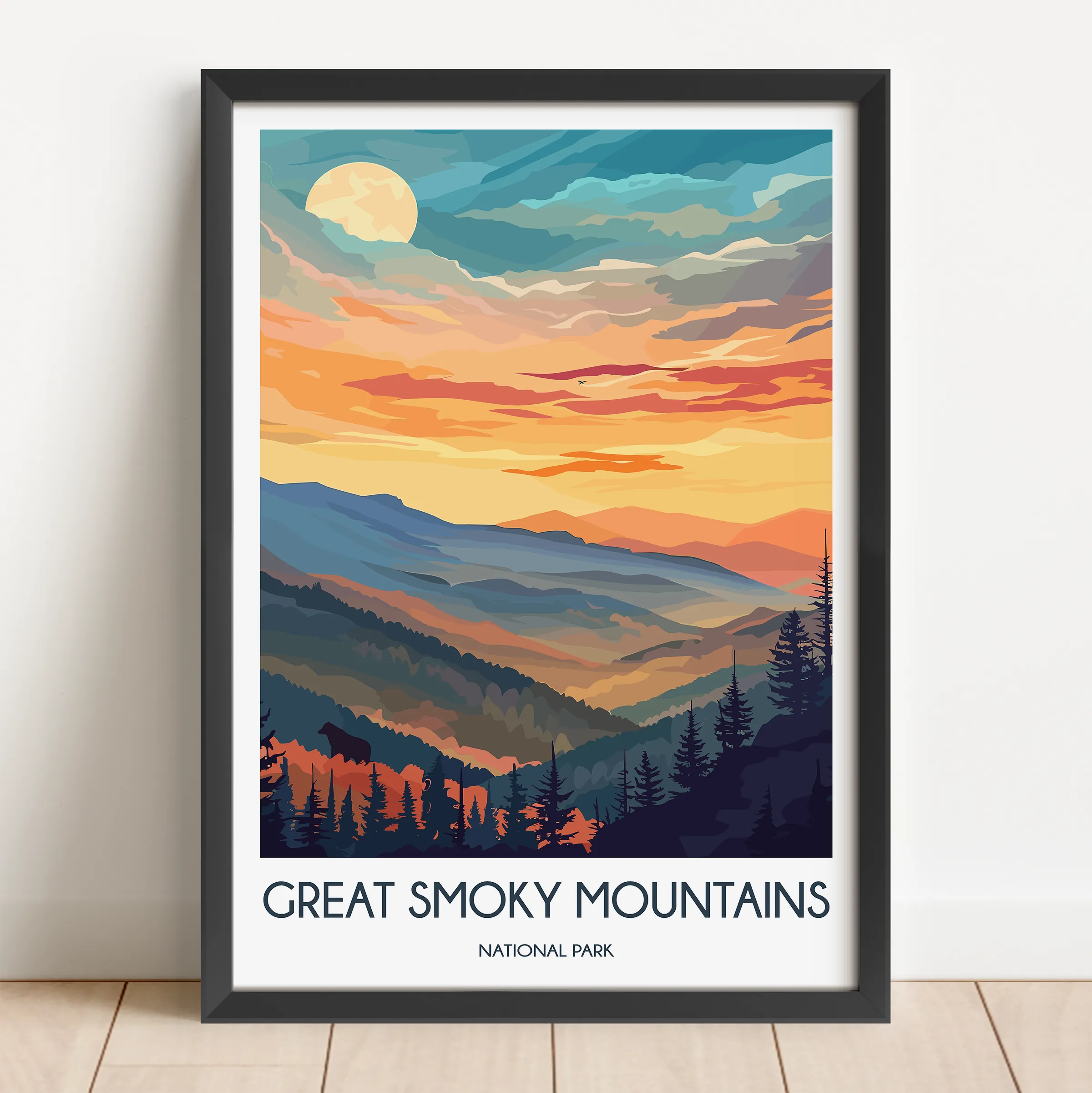 Smoky Mountains Retro Travel Illustration