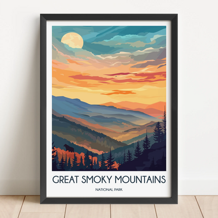 Smoky Mountains Retro Travel Illustration