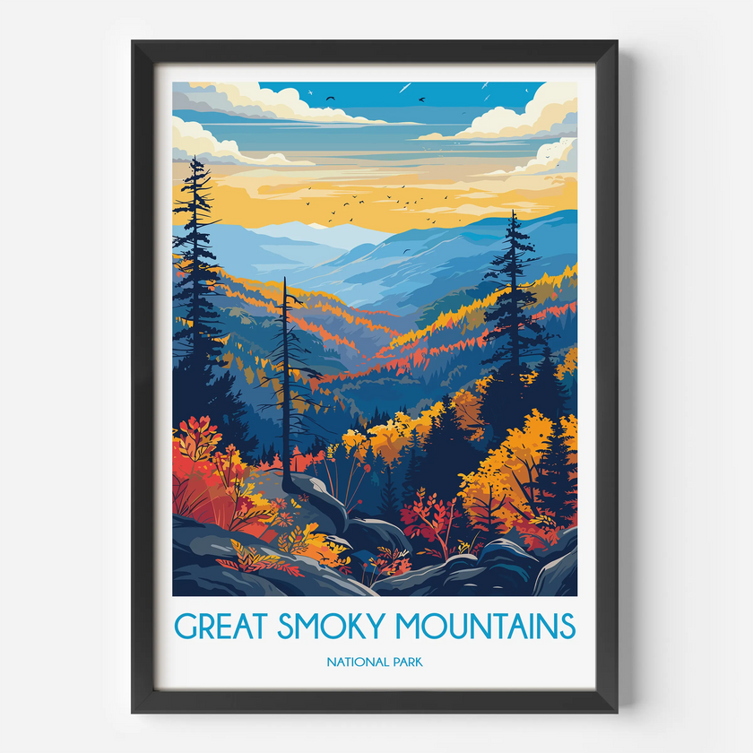 Smoky Mountains Retro Travel Illustration