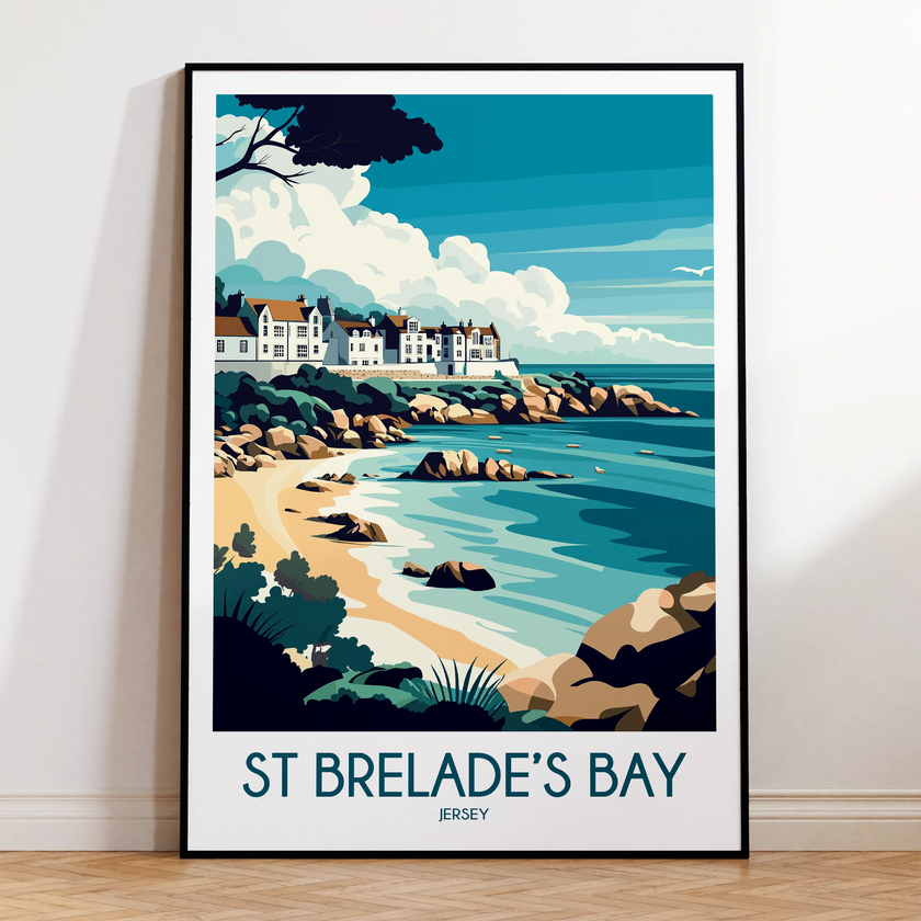 St Brelade'S Bay Retro Travel Illustration