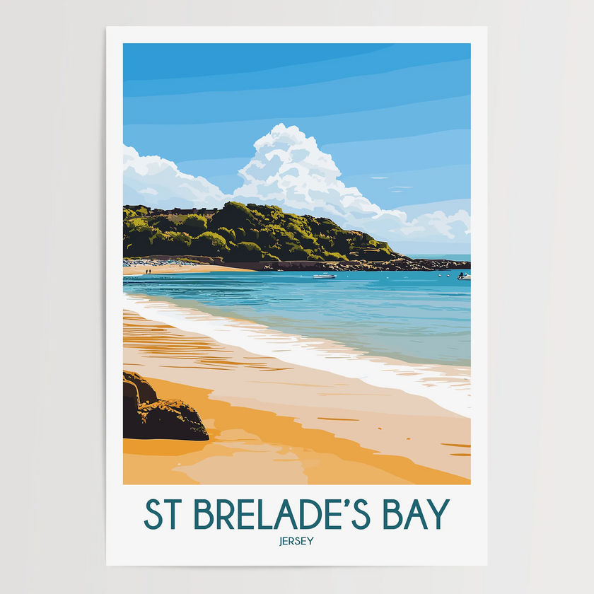 St Brelades Bay Retro Travel Illustration