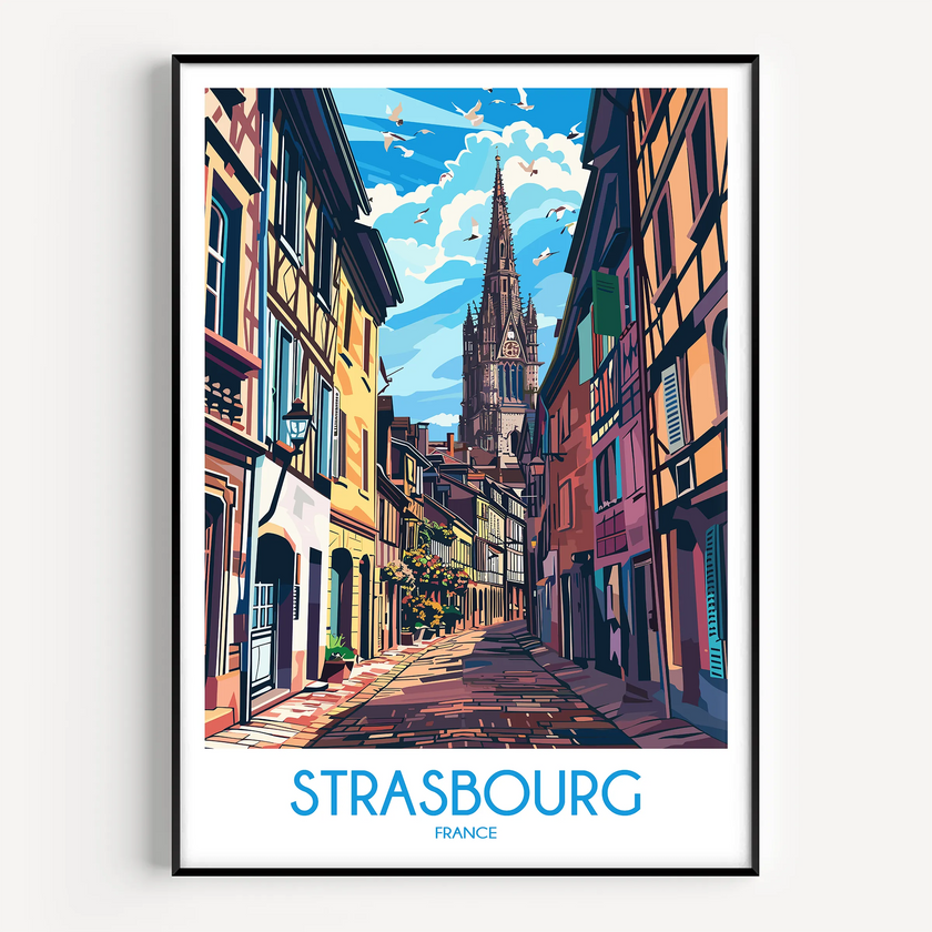 Strasbourg Retro Travel Illustration