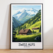 Swiss Alps Retro Travel Illustration