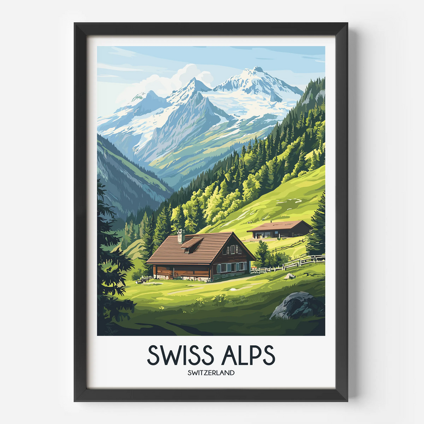 Swiss Alps Vintage Style Print