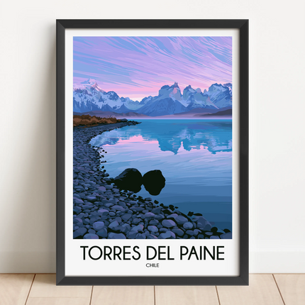 Torres Del Paine Retro Travel Illustration