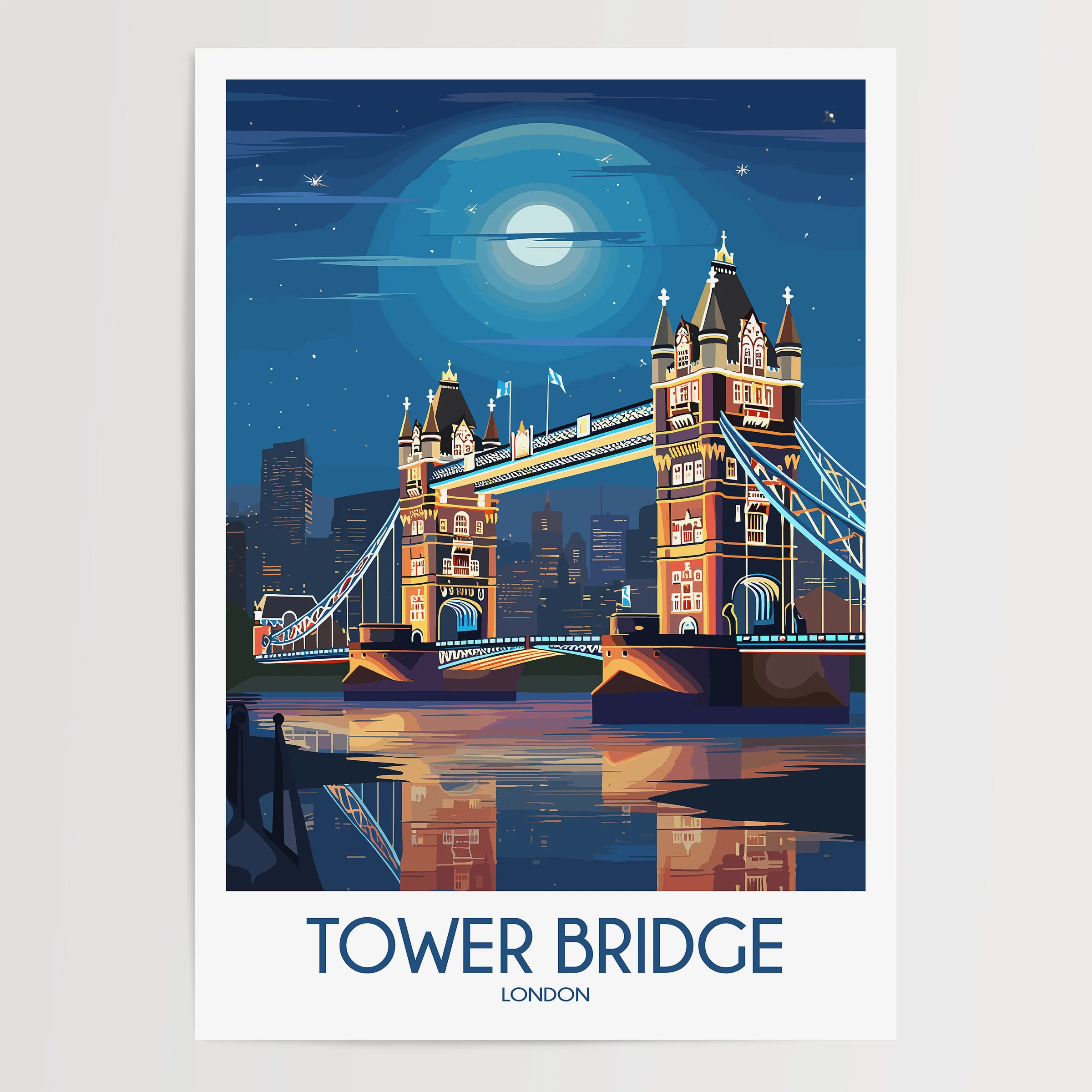 Tower Bridge Retro Travel Illustration