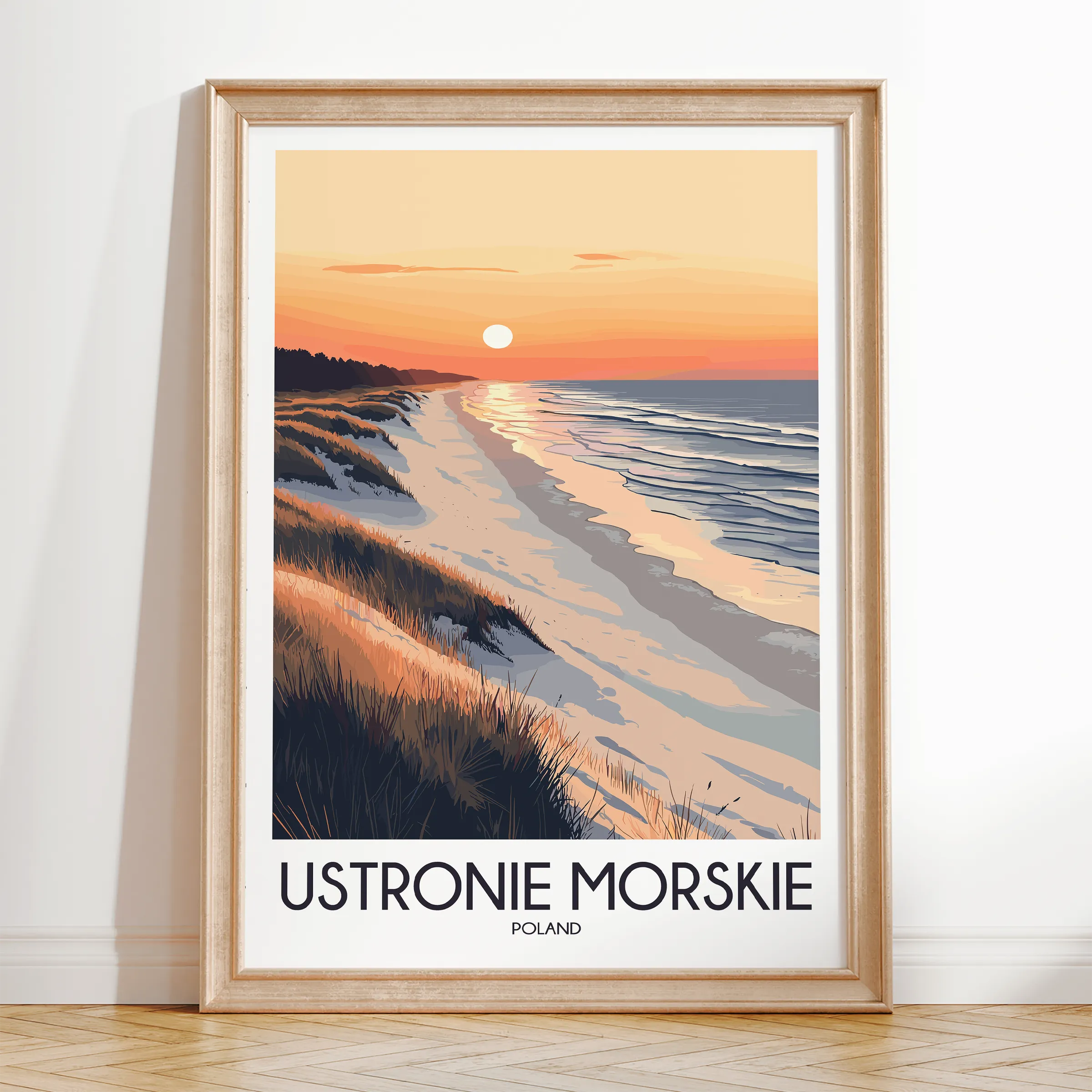 Ustronie Morskie Retro Travel Illustration