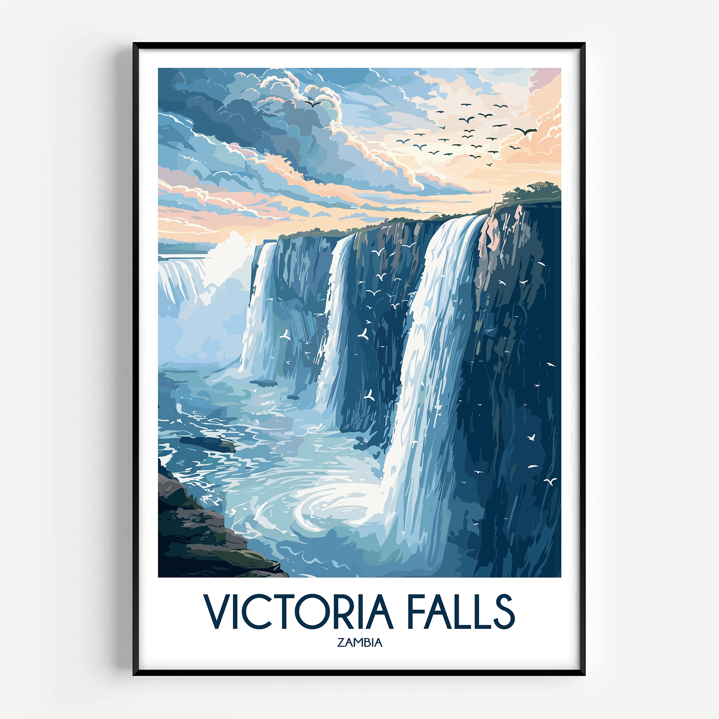 Victoria Falls Retro Travel Illustration