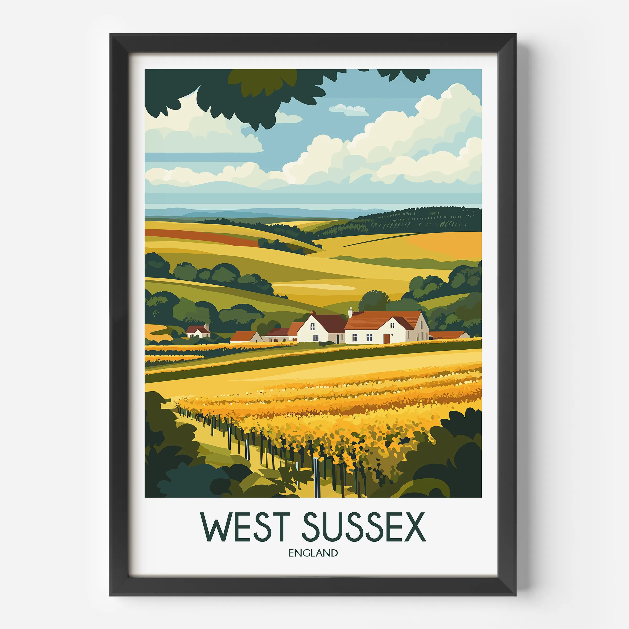West Sussex Retro Travel Illustration