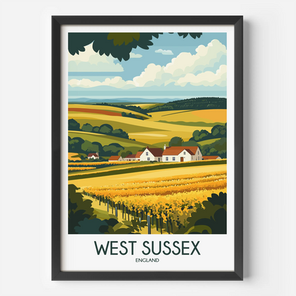 West Sussex Retro Travel Illustration