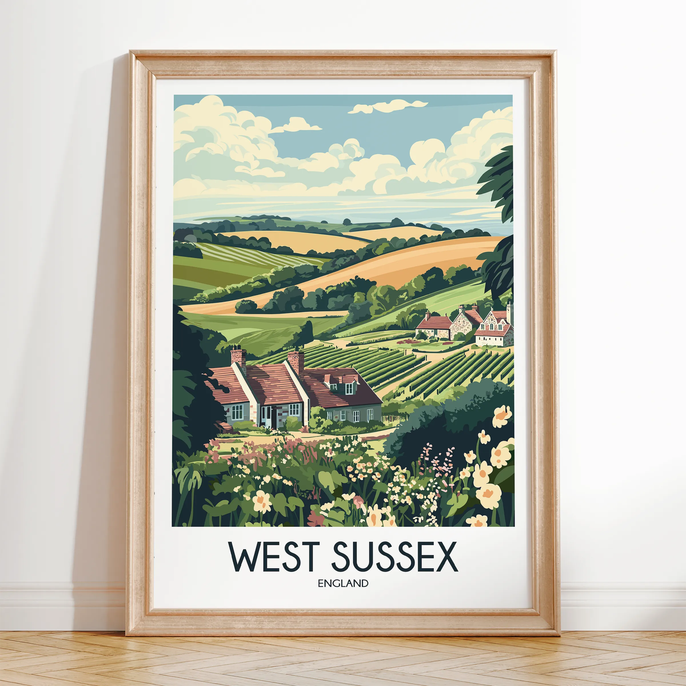 West Sussex Vintage Style Print