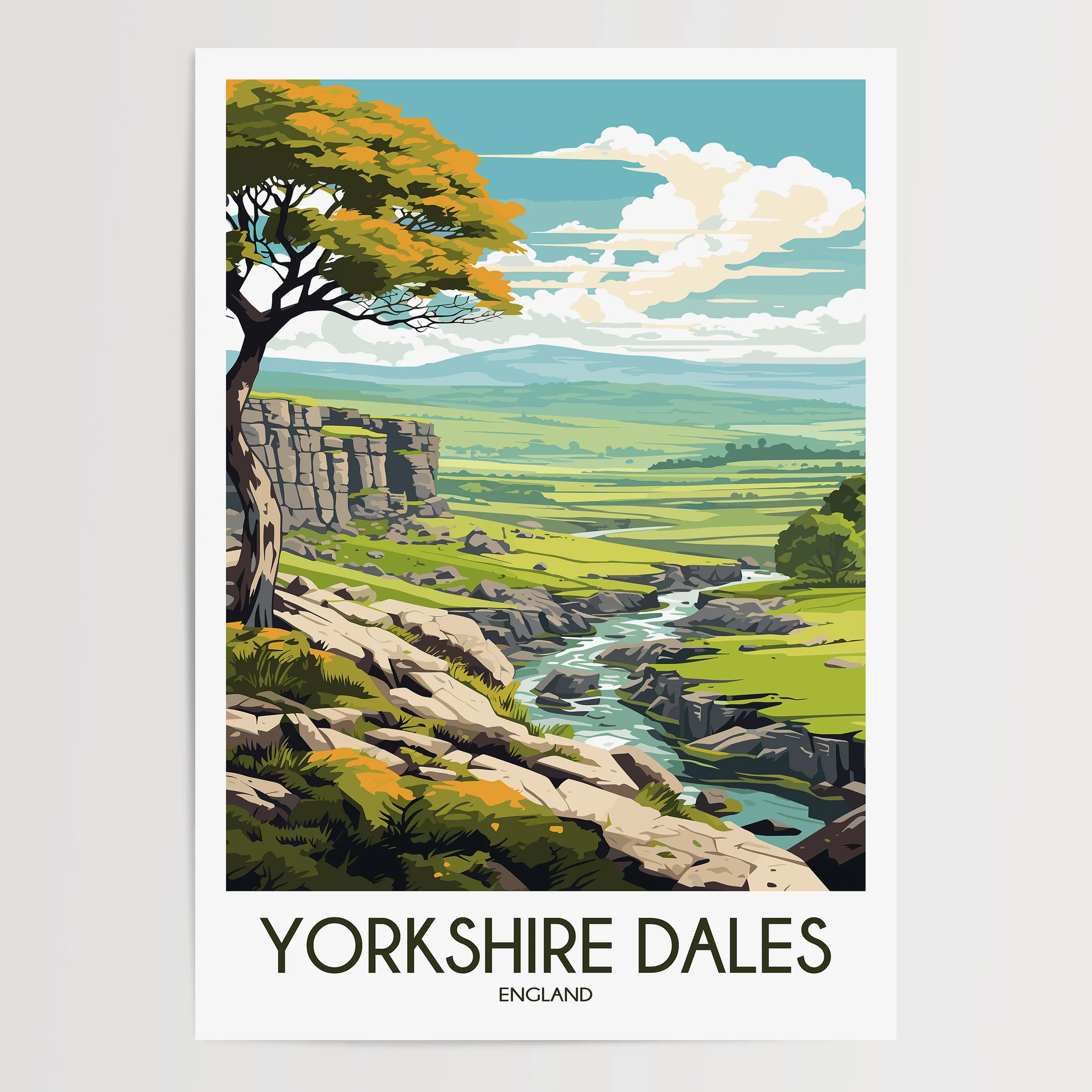 Yorkshire Dales Retro Travel Illustration