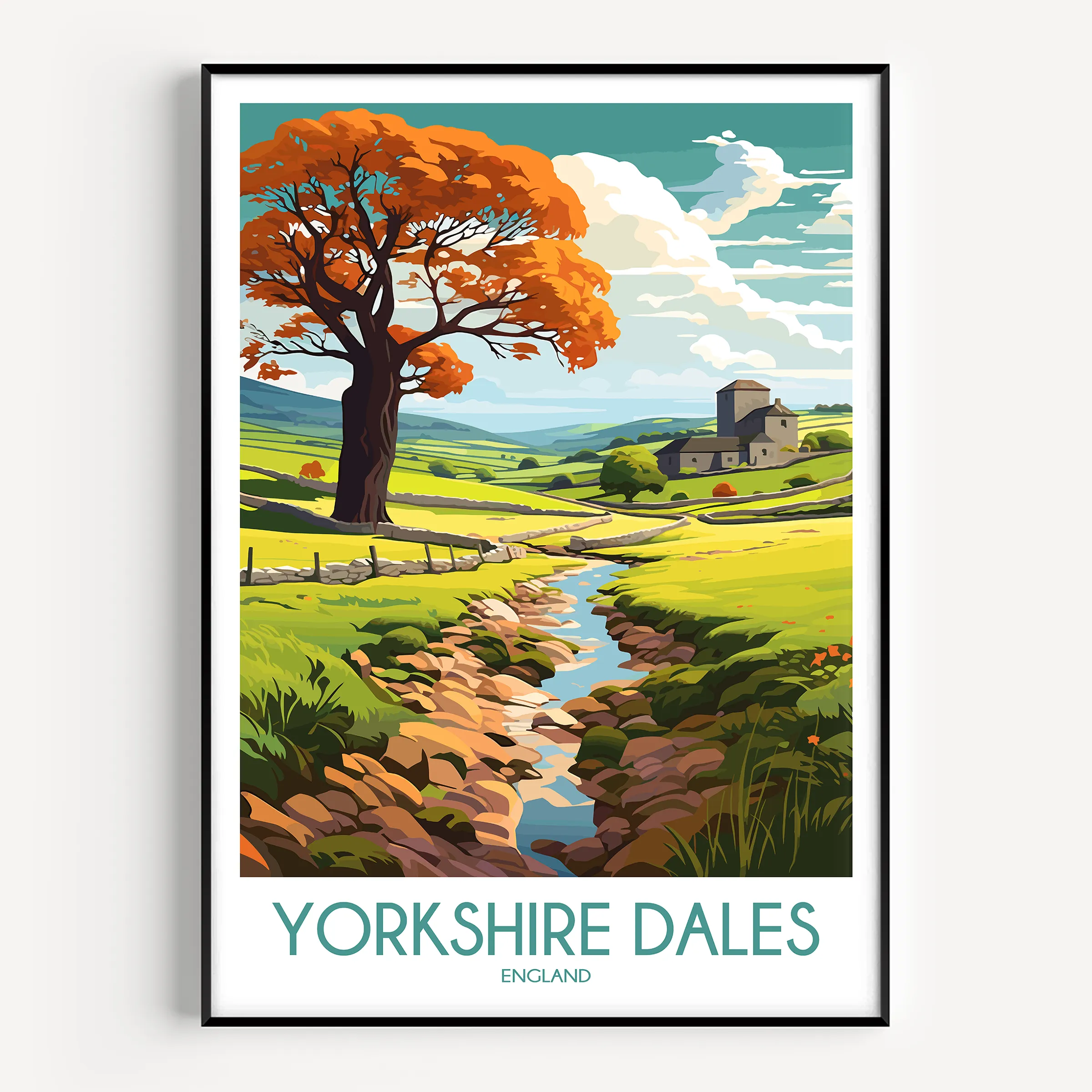 Yorkshire Dales Retro Travel Illustration