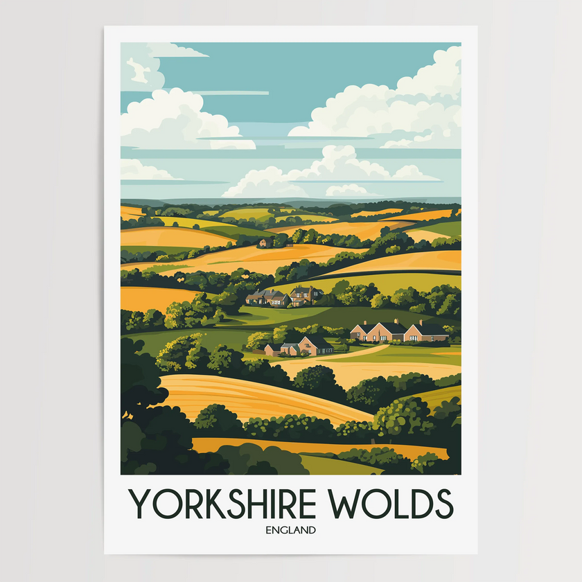Yorkshire Wolds Retro Travel Illustration